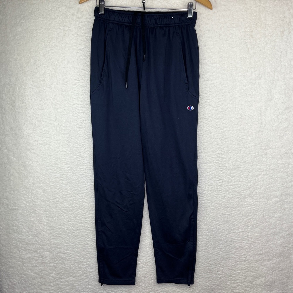Champion Mens Navy Blue Track Pants Zipper Ankle Tapered Athletic Joggers Small